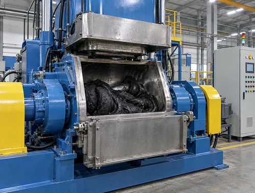 Rubber compound being mixed in a dispersion kneader in Bangalore