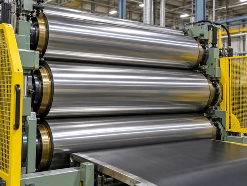 Close view of rubber calender rolls and visible connections for inspection