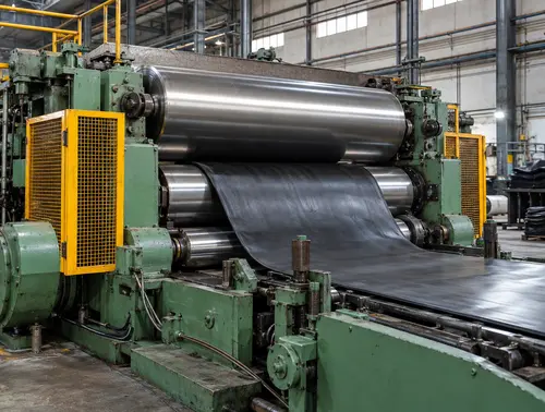 Rubber calendar machine in a Kolkata processing plant
