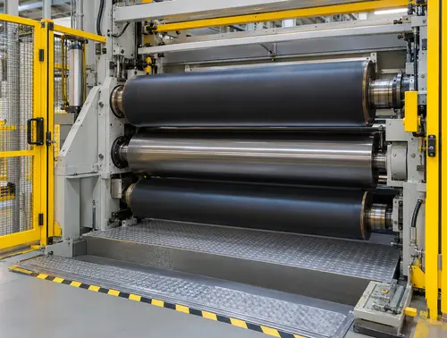 Guarded rubber calendar roll change access area