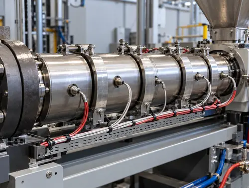 Rubber extruder barrel temperature control zones