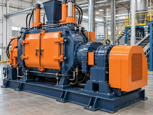 Illustrative rubber dispersion kneader overview for rotor and chamber inspection