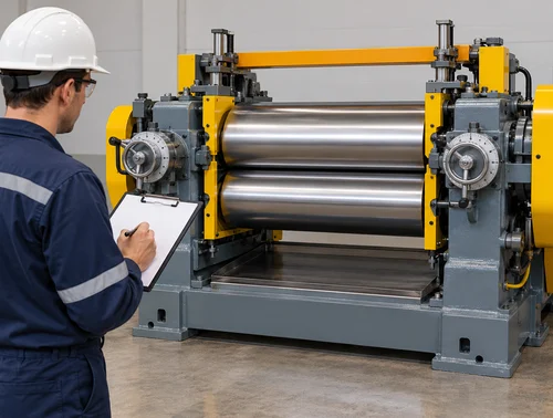 Illustration of a technician reviewing a mill adjustment inspection record