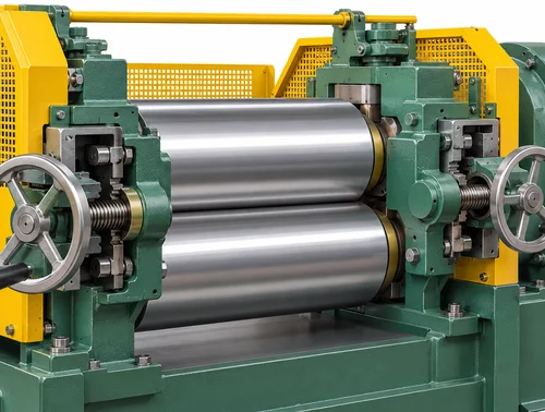 Illustration of a rubber mill roll-gap adjustment mechanism