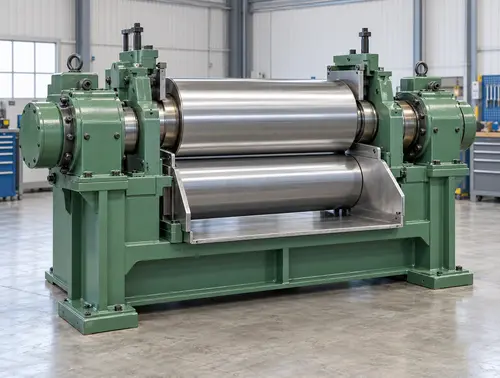 Illustrative rubber mixing mill overview for journal and bearing inspection