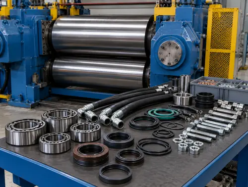 Preventive spare kit with bearings, seals and hoses for a rubber mixing mill
