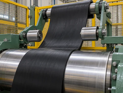Illustrative close view of stock blender guide rollers and rubber return band