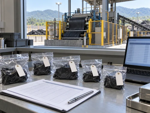 Illustrative rubber samples linked with batch log and digital quality records