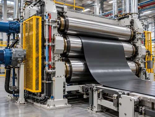 Illustrative rubber calender roll and temperature-control utility interfaces