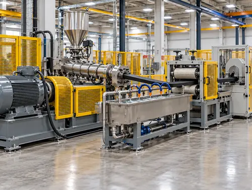 Illustrative complete rubber extruder line planned for a Gujarat quotation