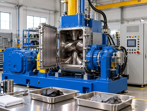 Illustrative rubber kneader discharge area and separate compound samples for contamination checks