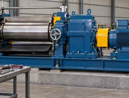 Rubber mixing mill foundation, motor and gearbox alignment inspection area