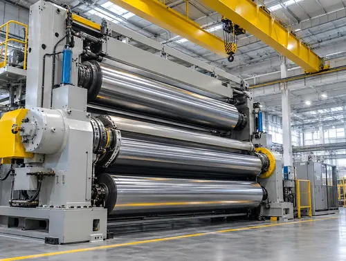 Rubber calendar machine with polished rolls and lifting clearance